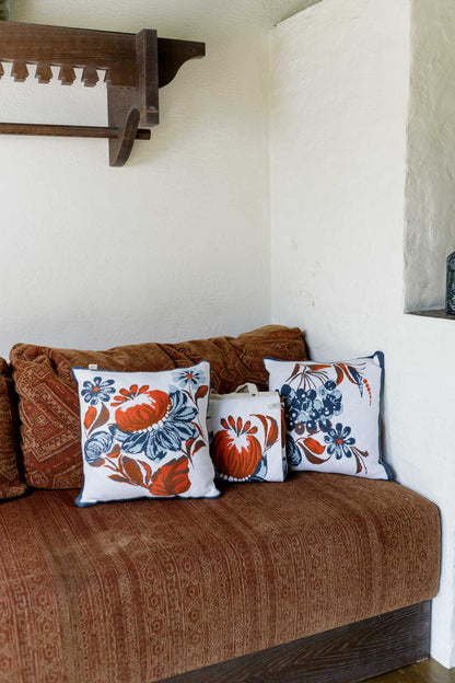 Ukrainian Style Knitted Throw Blanket, Petrykivka Floral Motif, Sofa Cover, Rustic Farmhouse Home Decor, Pillowcases With Bedspread Set