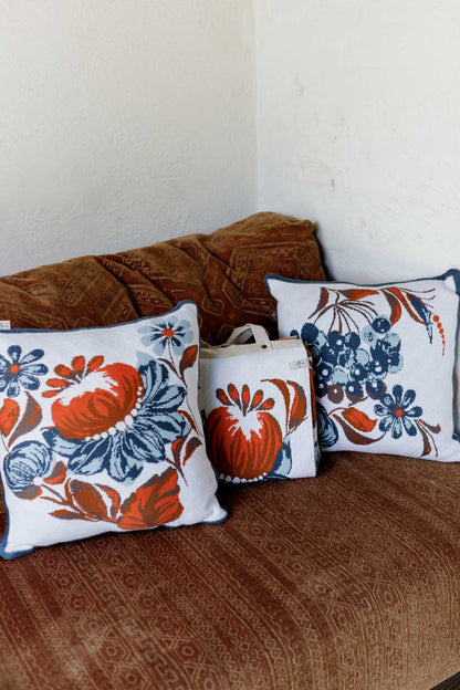 Ukrainian Style Knitted Throw Blanket, Petrykivka Floral Motif, Sofa Cover, Rustic Farmhouse Home Decor, Pillowcases With Bedspread Set