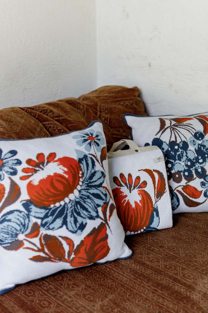 Ukrainian Style Knitted Throw Blanket, Petrykivka Floral Motif, Sofa Cover, Rustic Farmhouse Home Decor, Pillowcases With Bedspread Set