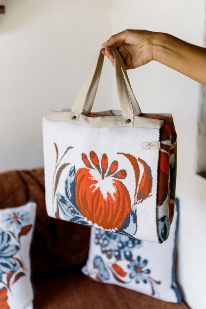 Ukrainian Style Knitted Throw Blanket, Petrykivka Floral Motif, Sofa Cover, Rustic Farmhouse Home Decor, Pillowcases With Bedspread Set