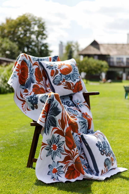 Ukrainian Style Knitted Throw Blanket, Petrykivka Floral Motif, Sofa Cover, Rustic Farmhouse Home Decor, Pillowcases With Bedspread Set