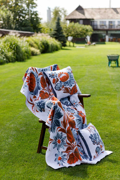 Ukrainian Style Knitted Throw Blanket, Petrykivka Floral Motif, Sofa Cover, Rustic Farmhouse Home Decor, Pillowcases With Bedspread Set