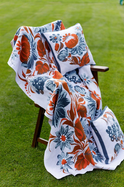 Ukrainian Style Knitted Throw Blanket, Petrykivka Floral Motif, Sofa Cover, Rustic Farmhouse Home Decor, Pillowcases With Bedspread Set