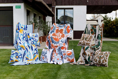 Ukrainian Style Knitted Throw Blanket, Petrykivka Floral Motif, Sofa Cover, Rustic Farmhouse Home Decor, Pillowcases With Bedspread Set