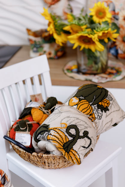 Knitted Pumpkin Blanket | Autumn Cozy Throw | Halloween and Thanksgiving Sofa Knit Throw | Fall Rustic Farmhouse Decor