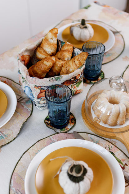 4 Round Autumn Gnomes Tapestry Placemats Set | Thanksgiving Kitchen Decor, Halloween Pumpkins Table Cover | Fall Harvest Table Decor