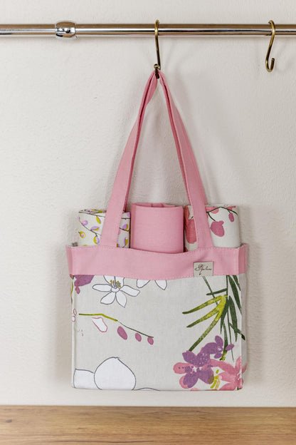 Cotton Orchid Pattern Tablecloth | Pink Floral Kitchen Textile Set, Housewarming Gift