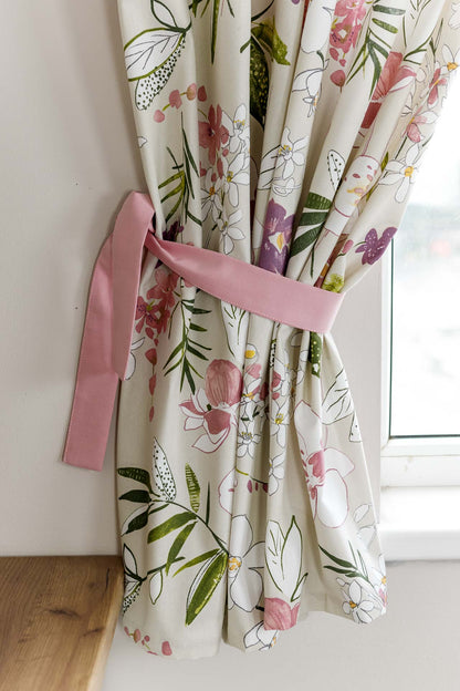 Cotton Orchid Pattern Tablecloth | Pink Floral Kitchen Textile Set, Housewarming Gift