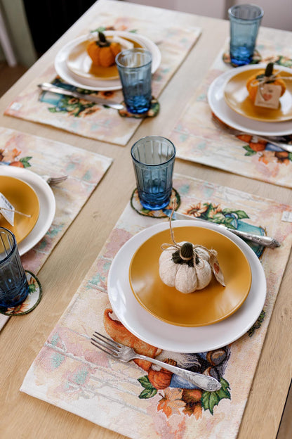 4 Autumn Gnomes Tapestry Placemats Set | Thanksgiving Kitchen Decor, Halloween Pumpkins Table Cover | Fall Harvest Table Decor