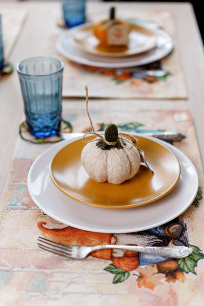 4 Autumn Gnomes Tapestry Placemats Set | Thanksgiving Kitchen Decor, Halloween Pumpkins Table Cover | Fall Harvest Table Decor