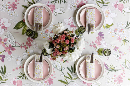 Cotton Orchid Pattern Tablecloth | Pink Floral Kitchen Textile Set, Housewarming Gift