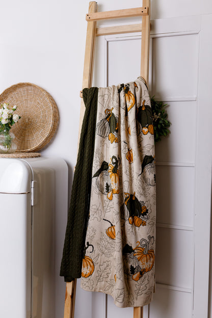 Knitted Pumpkin Blanket | Autumn Cozy Throw | Halloween and Thanksgiving Sofa Knit Throw | Fall Rustic Farmhouse Decor
