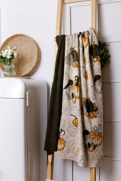 Knitted Pumpkin Blanket | Autumn Cozy Throw | Halloween and Thanksgiving Sofa Knit Throw | Fall Rustic Farmhouse Decor