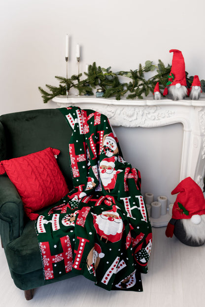 Green Christmas Knitted Pillowcase With Tassels, Ho Ho, Reindeer, Penguin, Snowman Pattern | New Year Home Decor, Throw And Pillow Cover Set