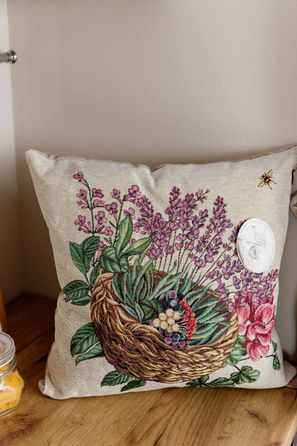 Tapestry Pillowcase With Basket Of Lavender Pattern | Festive Home Decor, Family And Friends Housewarming Present Idea