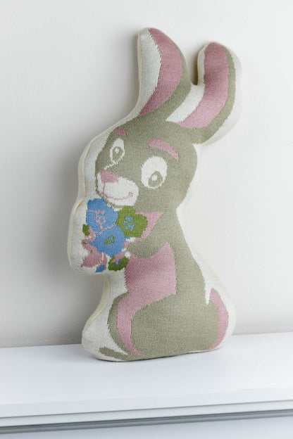 Knitted Pillowcase With Tassels, Bunnies, Flowers Pattern | Easter Festive Home Decor, Living Room, Bedroom Textile Set, Present Idea