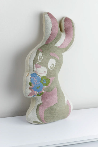 Knitted Pillowcase With Tassels, Bunnies, Flowers Pattern | Easter Festive Home Decor, Living Room, Bedroom Textile Set, Present Idea