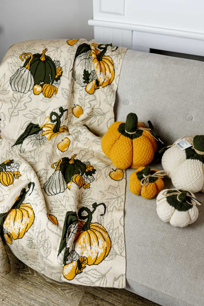 Knitted Pumpkin Blanket | Autumn Cozy Throw | Halloween and Thanksgiving Sofa Knit Throw | Fall Rustic Farmhouse Decor