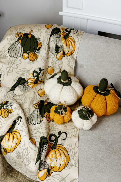 Knitted Pumpkin Blanket | Autumn Cozy Throw | Halloween and Thanksgiving Sofa Knit Throw | Fall Rustic Farmhouse Decor
