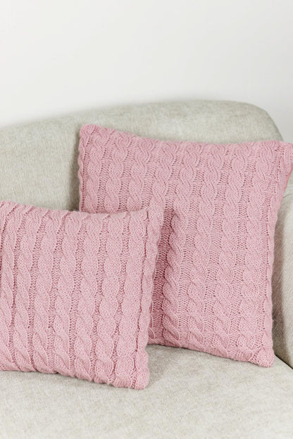 Pink Cable Knitted Pillowcase | Decorative Pillow Cover, Festive Home Decor, Living Room, Bedroom Textile, Housewarming Present Idea