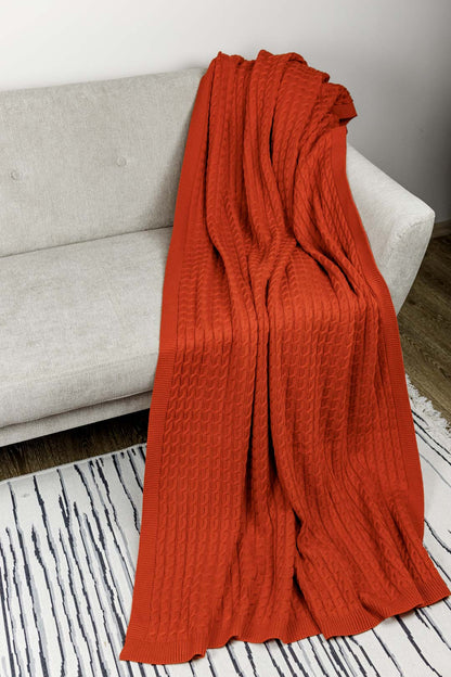 Orange Knitted Throw Blanket | Cozy Cable Knit Sofa Blanket | Soft Blanket for Couch or Bed | Autumn Home Decor Gift, Thanksgiving Housewarming Present