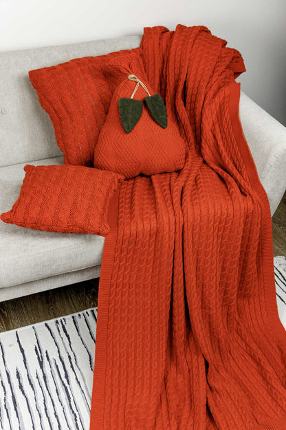Orange Knitted Throw Blanket | Cozy Cable Knit Sofa Blanket | Soft Blanket for Couch or Bed | Autumn Home Decor Gift, Thanksgiving Housewarming Present