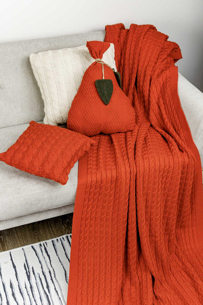 Orange Knitted Throw Blanket | Cozy Cable Knit Sofa Blanket | Soft Blanket for Couch or Bed | Autumn Home Decor Gift, Thanksgiving Housewarming Present