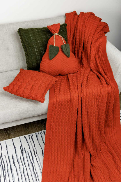 Orange Knitted Throw Blanket | Cozy Cable Knit Sofa Blanket | Soft Blanket for Couch or Bed | Autumn Home Decor Gift, Thanksgiving Housewarming Present