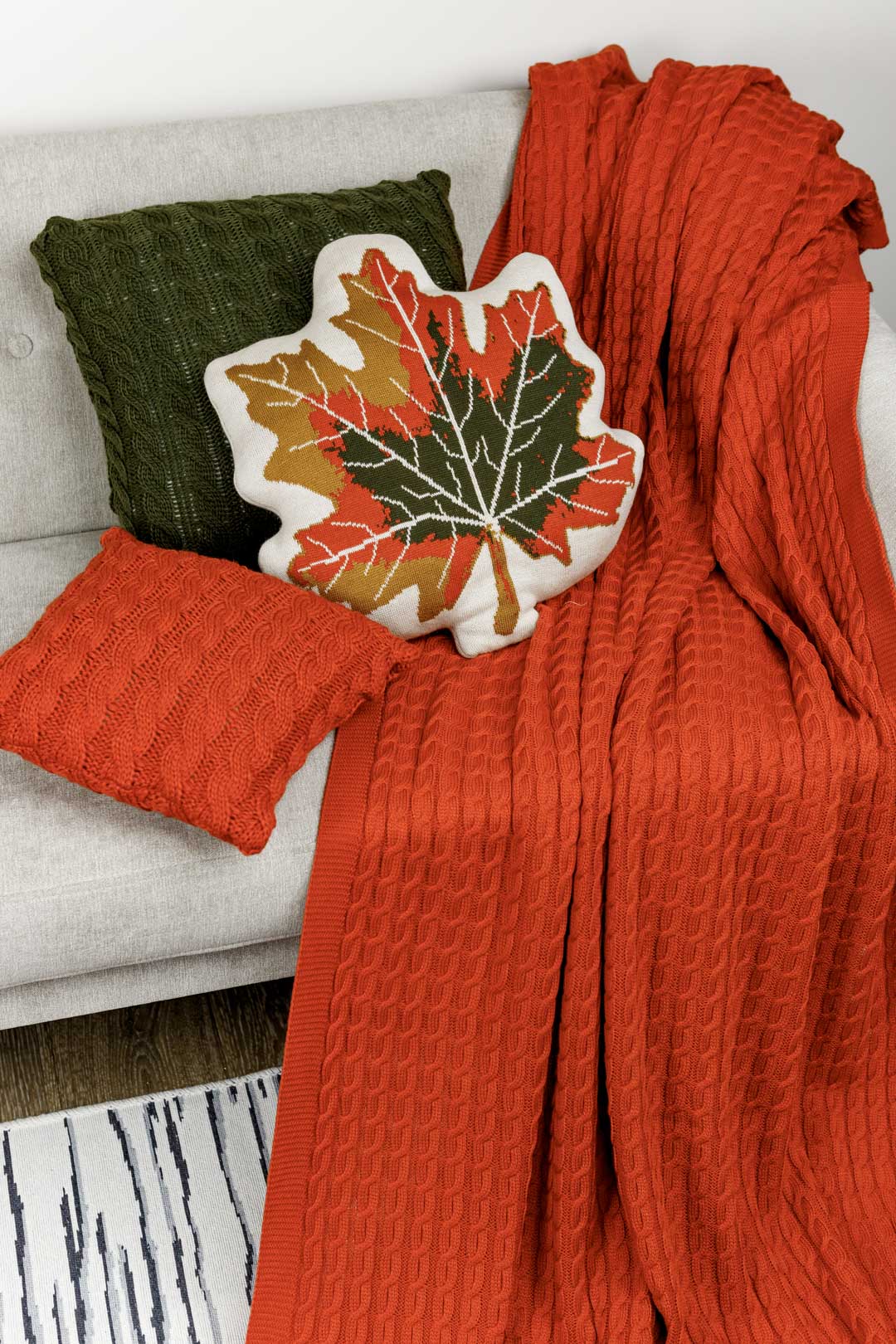 Orange Knitted Throw Blanket | Cozy Cable Knit Sofa Blanket | Soft Blanket for Couch or Bed | Autumn Home Decor Gift, Thanksgiving Housewarming Present