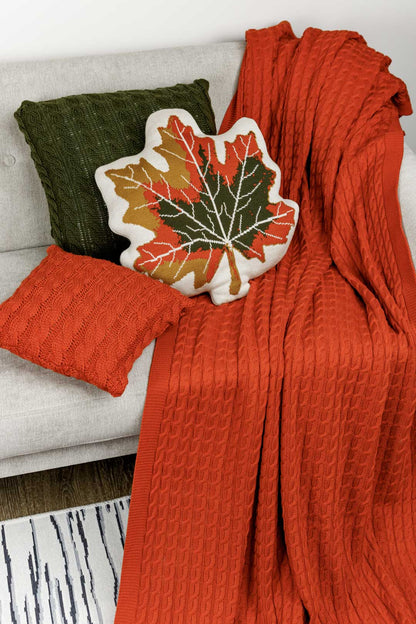 Autumn Maple Leaf Throw Pillow | Knitted Decorative Cushion for Fall Home Decor | Halloween Thanksgiving Decor | Cozy Living Room Gift