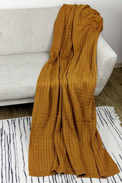 Orange Knitted Throw Blanket | Cozy Cable Knit Sofa Blanket | Soft Blanket for Couch or Bed | Autumn Home Decor Gift, Thanksgiving Housewarming Present
