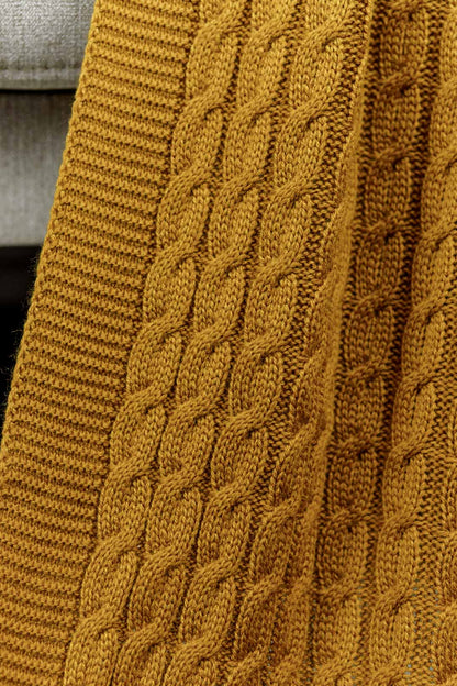 Brown Knitted Throw Blanket | Cozy Cable Knit Sofa Blanket | Soft Blanket for Couch or Bed | Autumn Home Decor Gift, Thanksgiving Housewarming Present