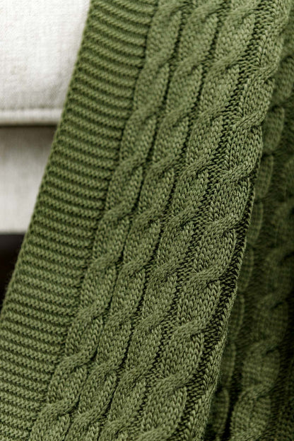 Green Knitted Throw Blanket | Cozy Cable Knit Sofa Blanket | Soft Blanket for Couch or Bed | Autumn Home Decor Gift, Thanksgiving Housewarming Present