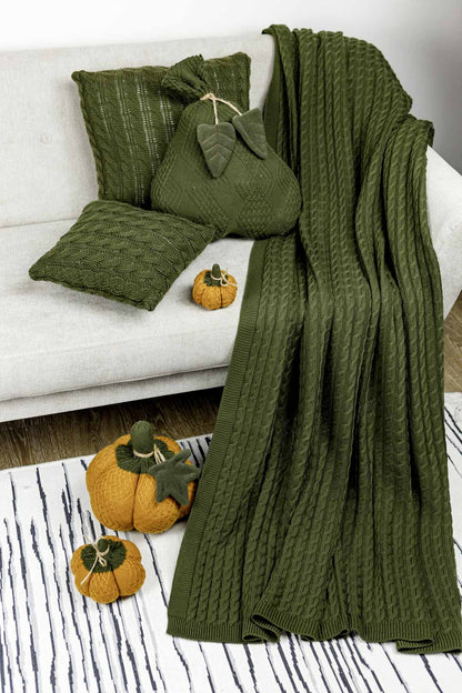 Green Knitted Throw Blanket | Cozy Cable Knit Sofa Blanket | Soft Blanket for Couch or Bed | Autumn Home Decor Gift, Thanksgiving Housewarming Present