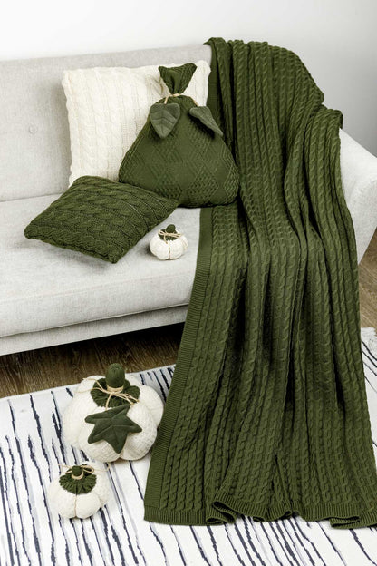 Green Knitted Throw Blanket | Cozy Cable Knit Sofa Blanket | Soft Blanket for Couch or Bed | Autumn Home Decor Gift, Thanksgiving Housewarming Present