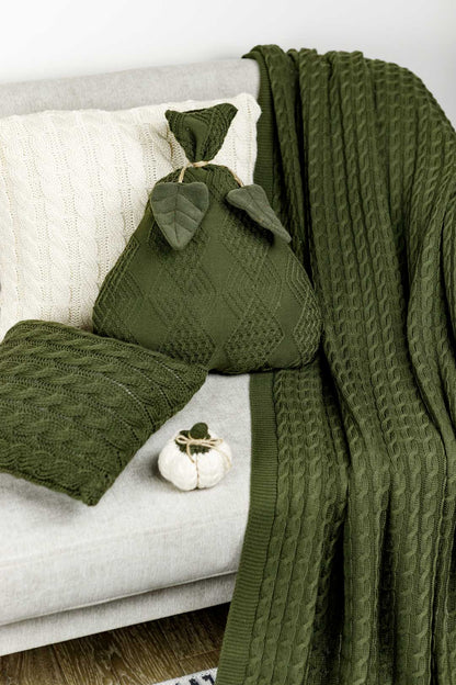 Green Knitted Throw Blanket | Cozy Cable Knit Sofa Blanket | Soft Blanket for Couch or Bed | Autumn Home Decor Gift, Thanksgiving Housewarming Present