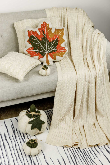 Autumn Maple Leaf Throw Pillow | Knitted Decorative Cushion for Fall Home Decor | Halloween Thanksgiving Decor | Cozy Living Room Gift