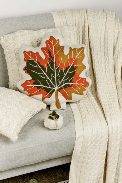 Autumn Maple Leaf Throw Pillow | Knitted Decorative Cushion for Fall Home Decor | Halloween Thanksgiving Decor | Cozy Living Room Gift