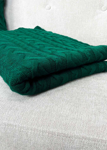 Green Cable Knitted Blanket  | Warm Throw, Home Decor, Housewarming Gift