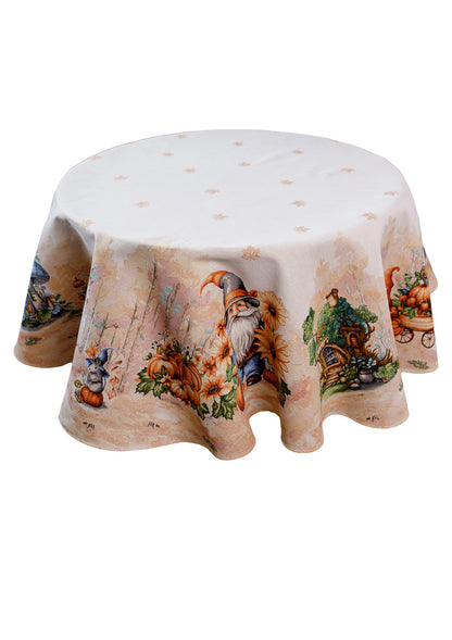 Round Autumn Gnomes Tapestry Tablecloth | Fall Harvest Table Decor, Halloween Pumpkins Table Cover | Thanksgiving Kitchen Decoration