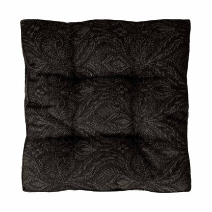 Square black baroque chair pad, top view, quilted design