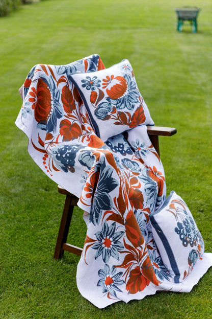 Ukrainian Style Knitted Throw Blanket, Petrykivka Floral Motif, Sofa Cover, Rustic Farmhouse Home Decor, Pillowcases With Bedspread Set