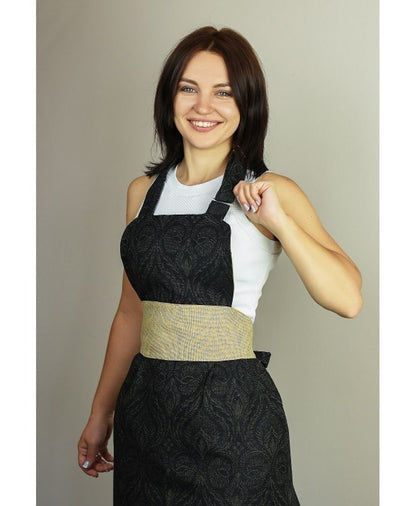 Black Baroque Kitchen Apron Set – Apron, Oven Mitt & 2 Pot Holders | Elegant Housewarming Gift