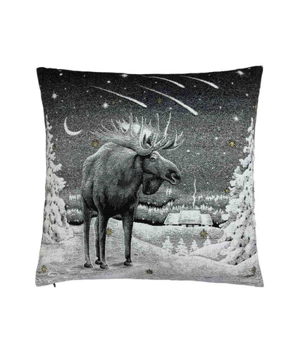 Black Tapestry Pillowcase With Moose, Reindeer And Stars Print | Festive Living Room, Home decor, Housewarming Gift Idea.