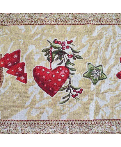 Beige Tapestry Tablecloth With Red Christmas Decorations Pattern | New Year Home Decor, Festive Textile Set, Present Idea For Family, Friends