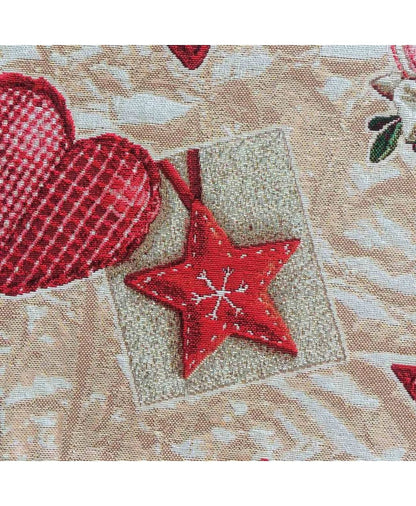 Beige Tapestry Tablecloth With Red Christmas Decorations Pattern | New Year Home Decor, Festive Textile Set, Present Idea For Family, Friends
