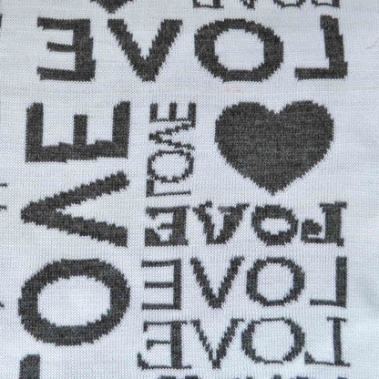 Grey Love Print Knitted Blanket | Acrylic Throw With Hearts Pattern, Housewarming Gift