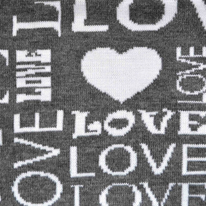 Grey Love Print Knitted Blanket | Acrylic Throw With Hearts Pattern, Housewarming Gift