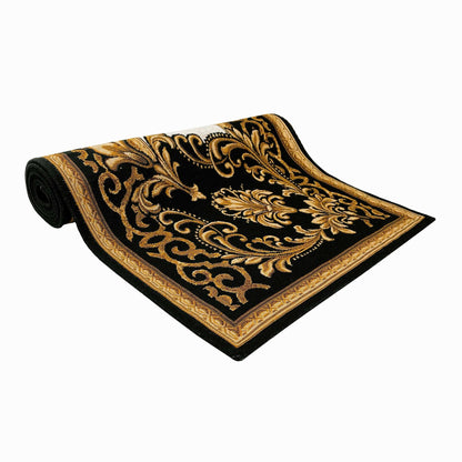 Black, Gold And White Tapestry Table Runner With A Medallion In Baroque Style | Luxury Home Decor, Golden Circle Pattern Textile, Gift Idea