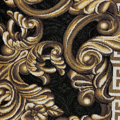 Black Tapestry Table Runner With Gold Baroque Scroll Work Pattern| Luxury Home Decor, Kitchen And Living Room Textile, Housewarming Present